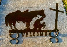 Cowboy and Cross Welcome Sign
